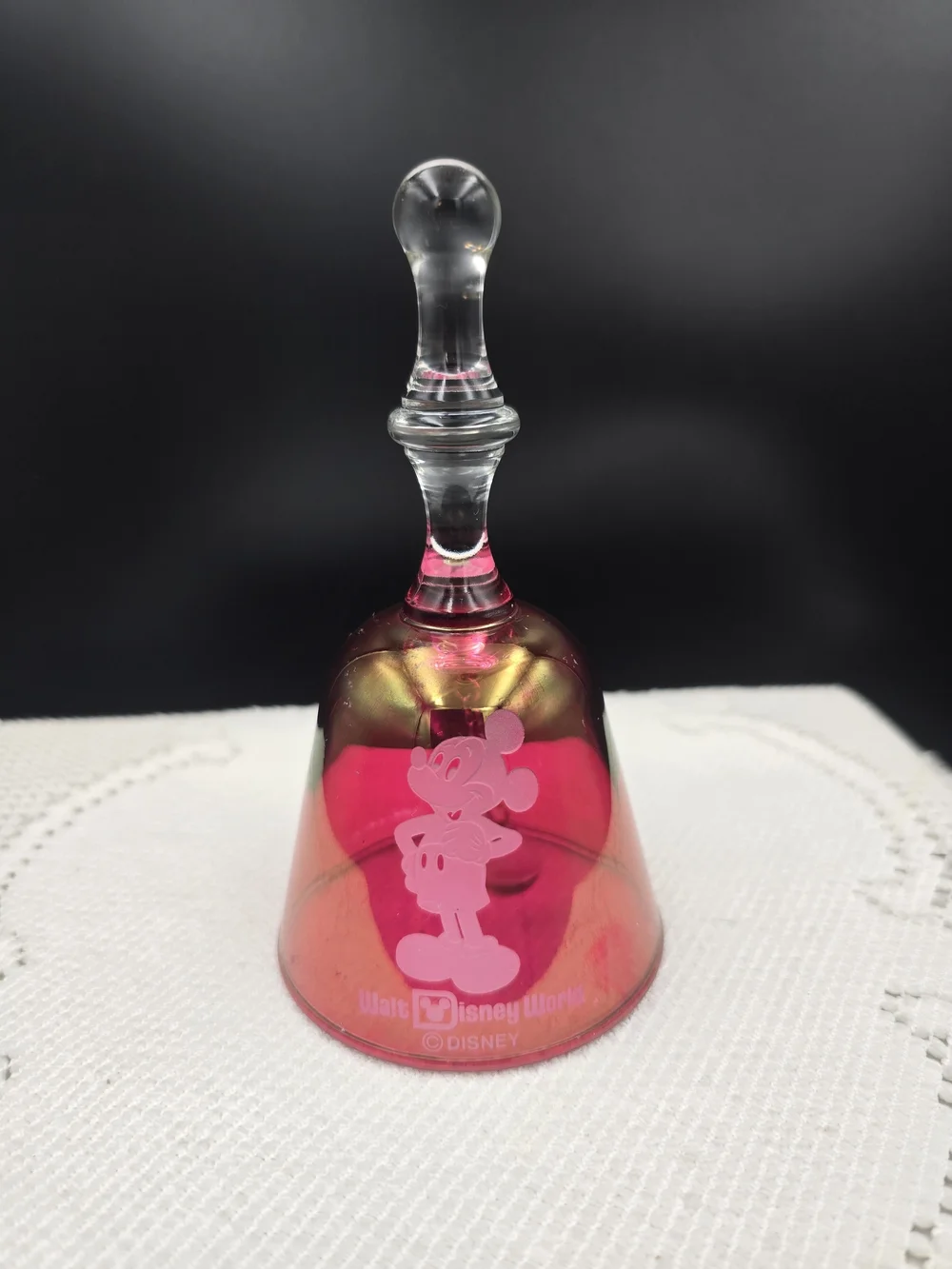 Disney Pink Glass Bell with Mickey Silhouette